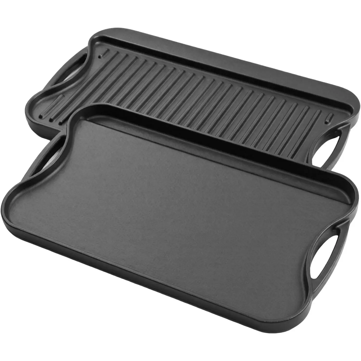 17" x 10" Reversible Cast Iron Griddle Pan for 2 Burner Gas Stoves | Pre-Seasoned Non-Stick Rectangular Griddle Plate for Oven, Camping, Indoor & Outdoor Cooking, Multi-Purpose Cookware