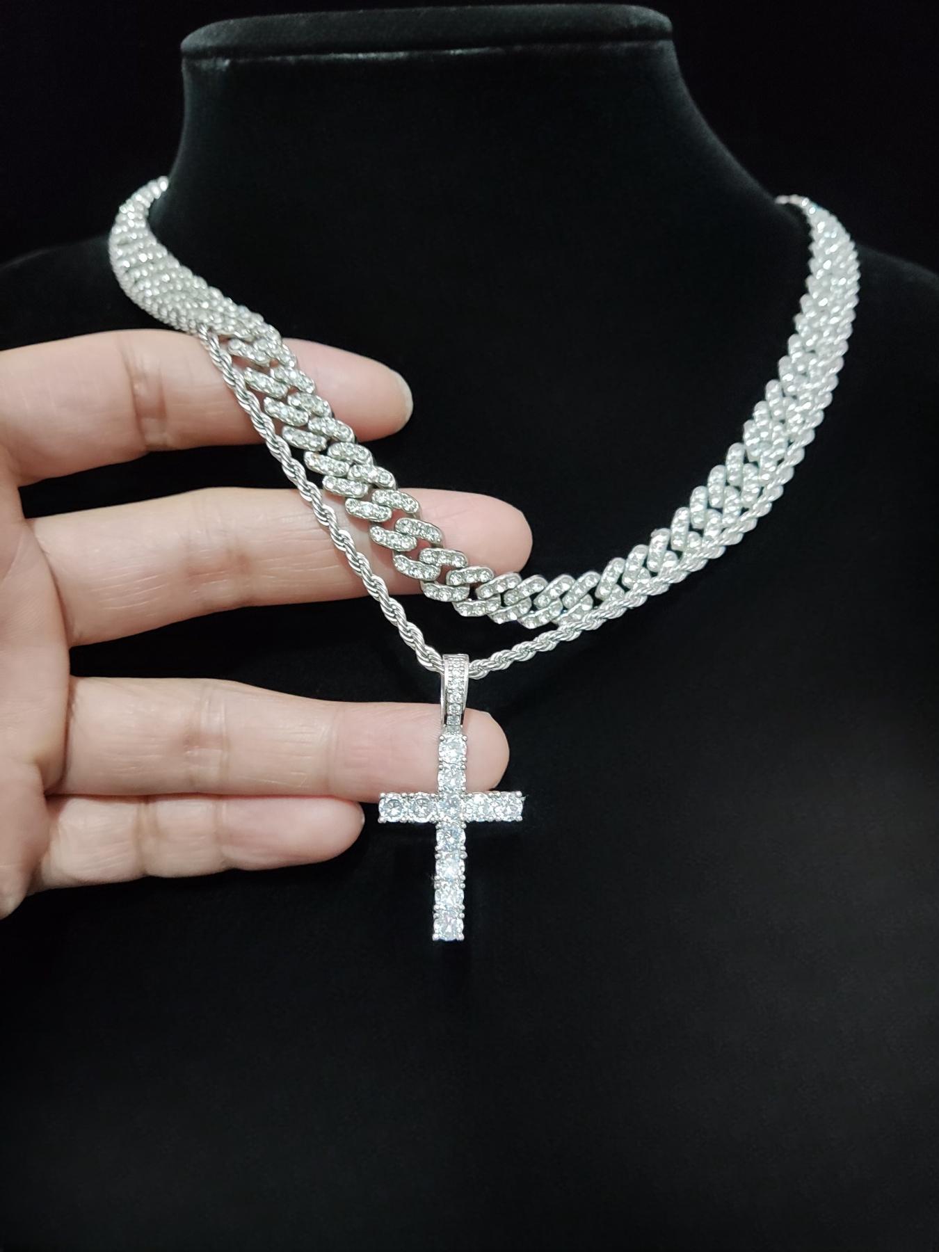 Rhinestone Decorated Cross Pendant Necklace Keychain Ring, 1 Count/1 Set  Street Style Jewelry Set for Party, Daily Decor, Trendy All-match & Exquisite Jewelry for Birthday Gift