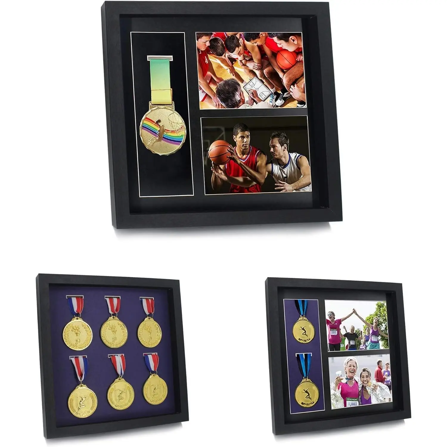 Large 6 Medal Display Shadow Box, Black 12x12 Medal Display Case for Military Awards, Marathon Runners, Race Winners, Football, Gymnastics & All Sports