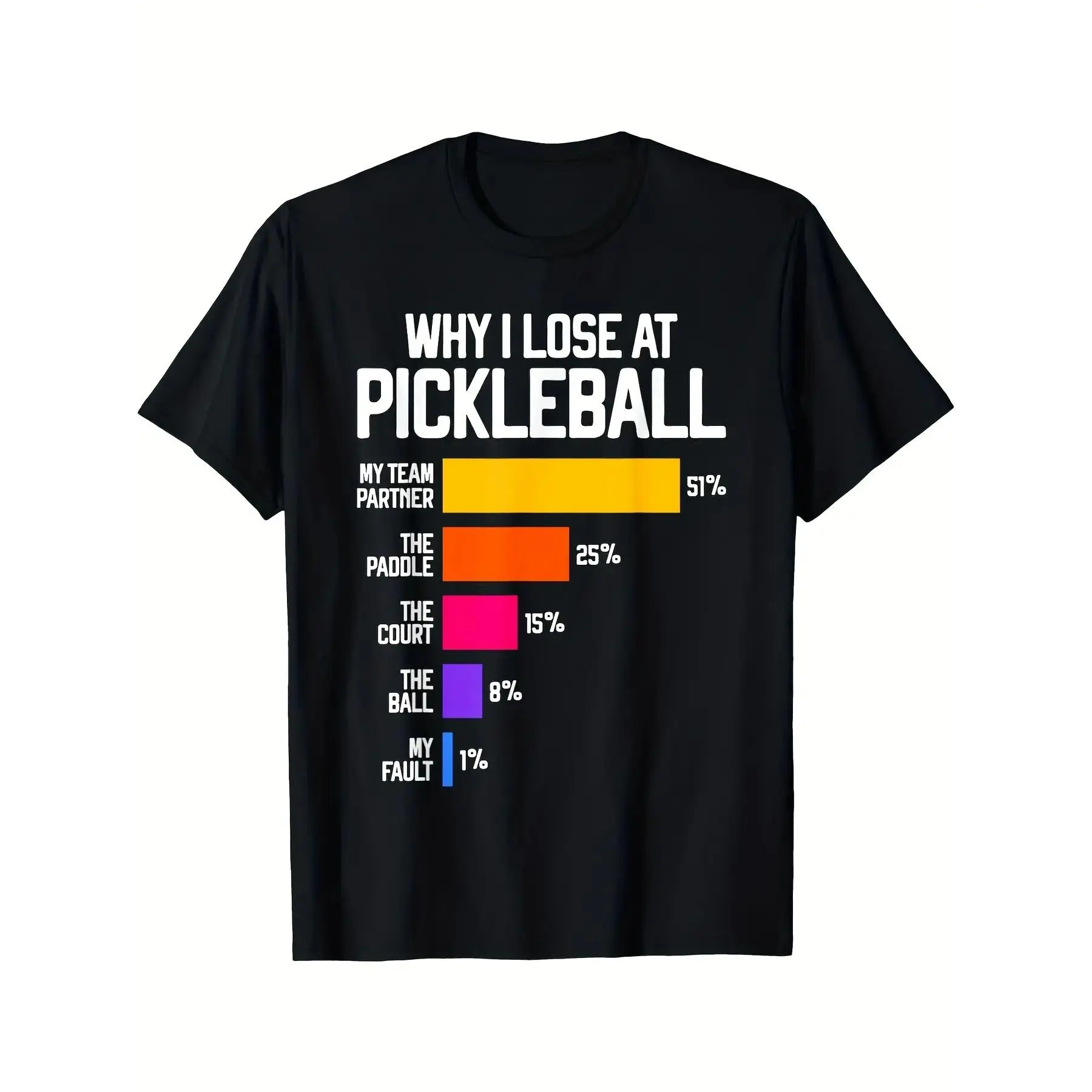 Men's Funny Pickleball Humor T-Shirt - "Why I Lose at Pickleball" Graphic Print with Paddle & Ball Design Relaxed Fit Crew Neck Short Sleeve 180gsm Breathable Fabric Casual Sports Apparel for Players & Fans Machine Washable All-Season Comfort Funny Gift f