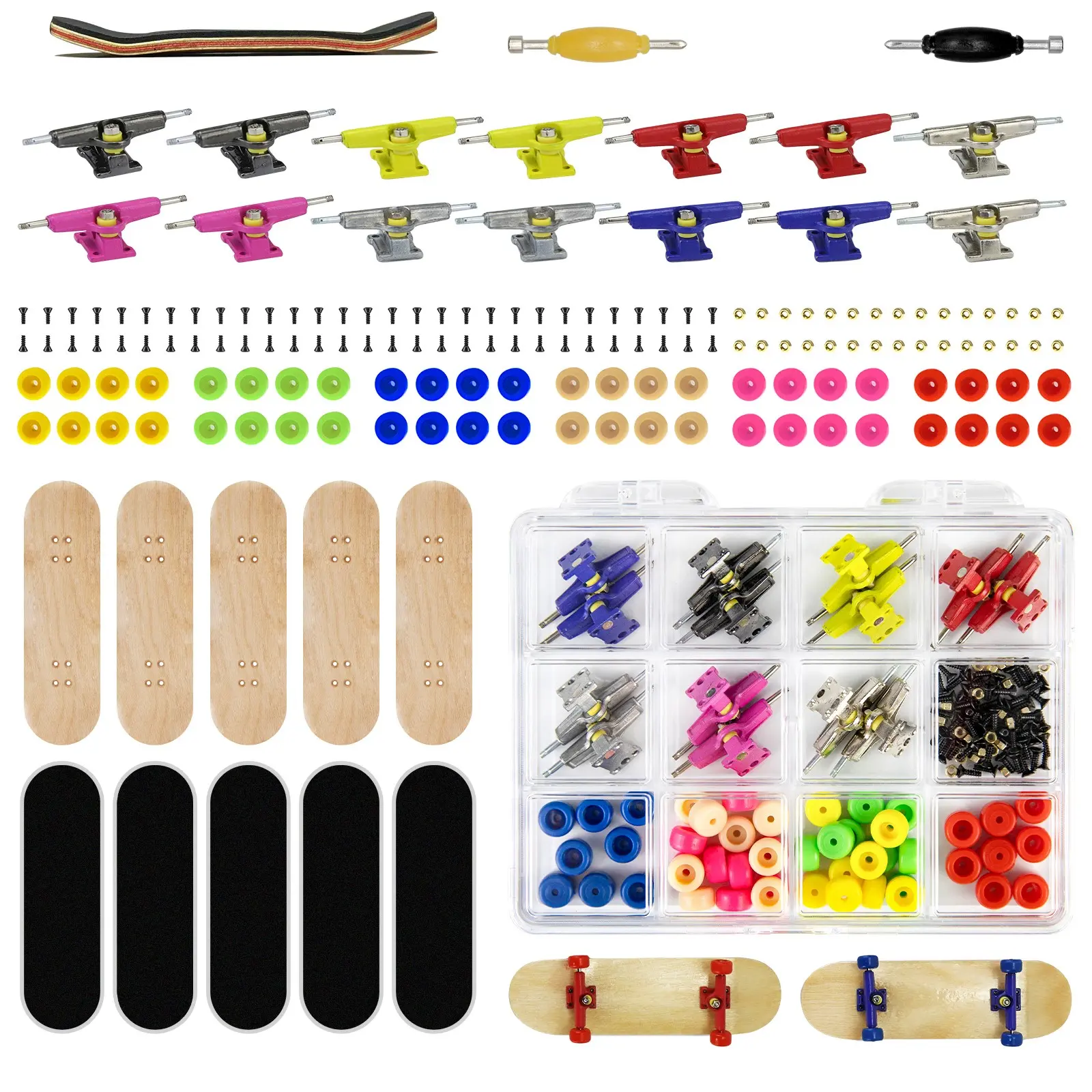 164pcs Professional Maple Finger Skateboard Deck, Anti-Slip Pad, Wooden Deck Parts Kit, Creative Finger Action, Skateboard Accessories, Maple Fingerboard