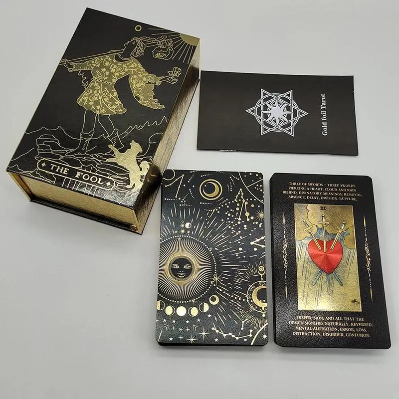 Good Quality Frosted Gold Tarot Deck Waterproof Divination Cards Plastic With Guidebook And Exquisite Flip Box