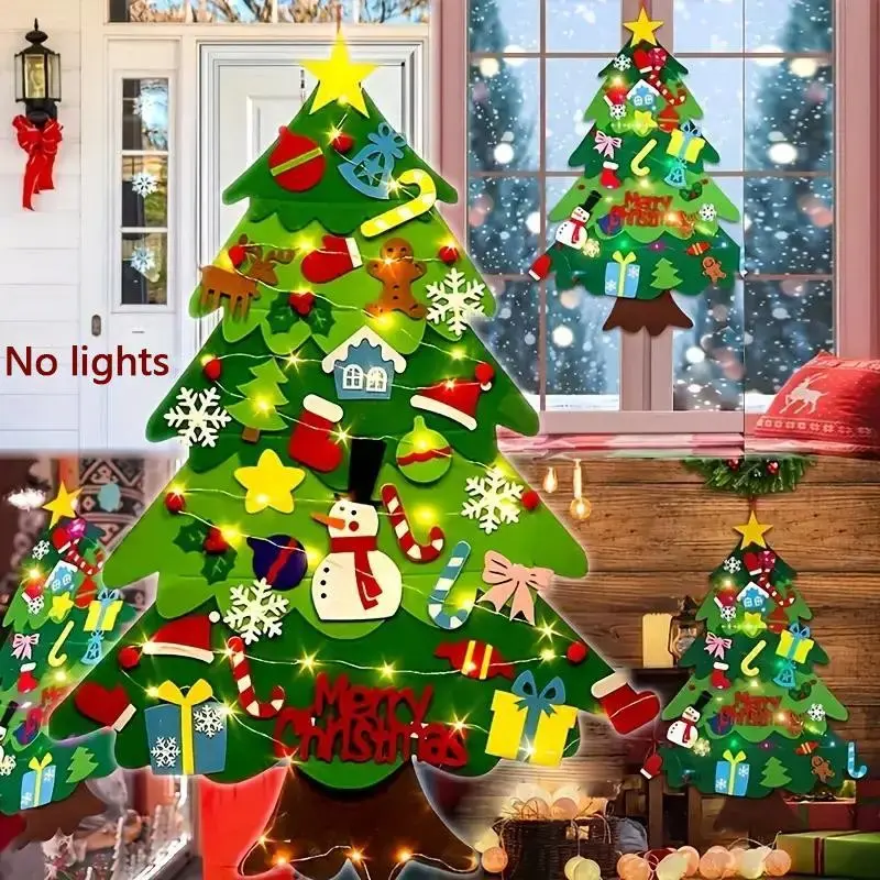 Felt Christmas Tree Decor Kit with Snowman Advent Calendar & Ornaments, Holiday Party Favor Gifts for Xmas Halloween Thanksgiving, Without Light Strings