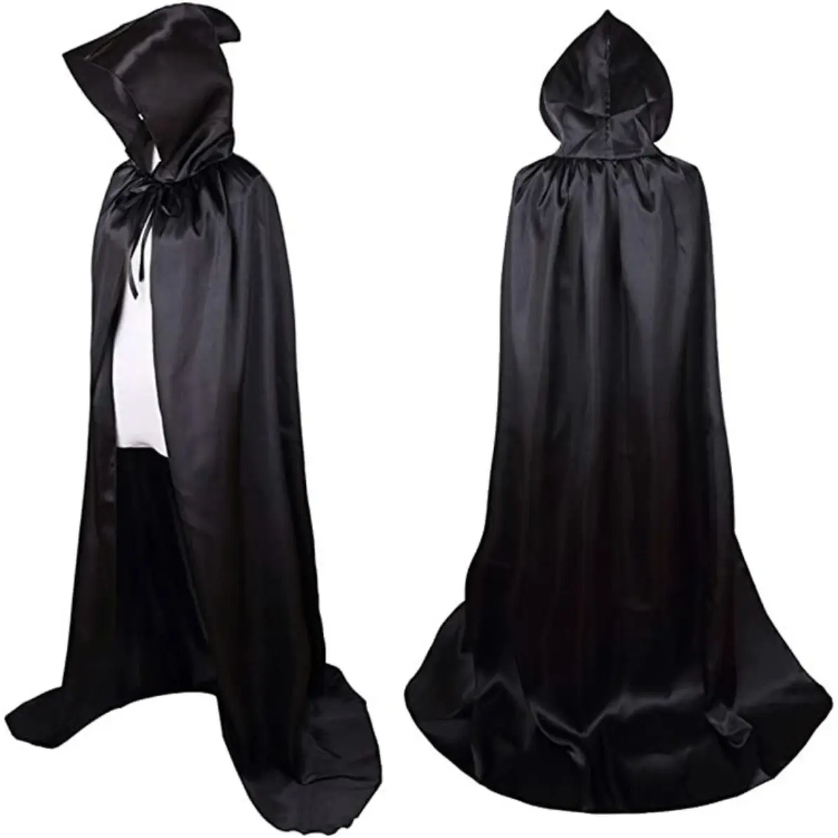 Adult Satin Hooded Cape with Stand Collar – Shiny Halloween Vampire Witch Cloak, Cosplay Costume Accessory, Elegant Full-Length Cape for Men & Women, Black & Multi-Color