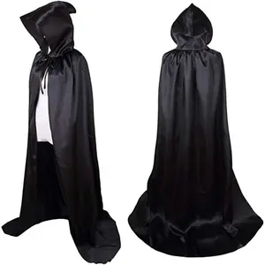 Adult Satin Hooded Cape with Stand Collar – Shiny Halloween Vampire Witch Cloak, Cosplay Costume Accessory, Elegant Full-Length Cape for Men & Women, Black & Multi-Color