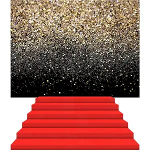 Movie Party Decoration 6 x 8 ft Black and  Spots Backdrop with 2.6 x 33 ft Red Carpet Runner for Party Non-Woven Fabric Red Carpet for Movie Night Weeding Photo Backgrounds