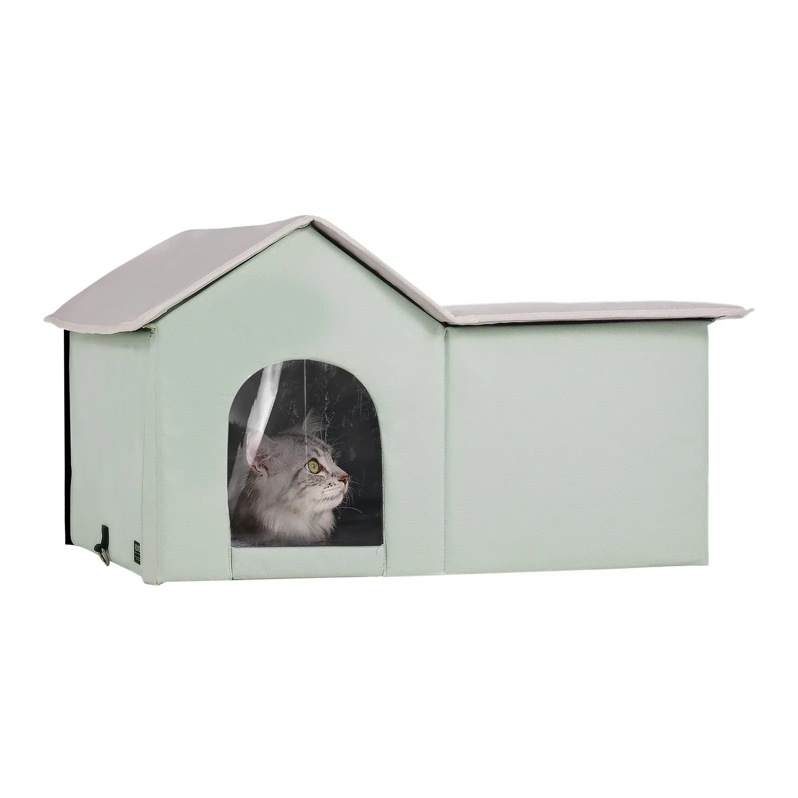 VEVOR Large Green Heated Cat House - Outdoor Kitty Shelter with 600D Oxford Cloth, Foldable Design, Temperature Control, Timer, Heating Pad for Winter Stays Warm