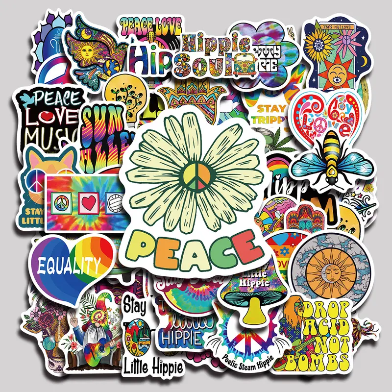 50PCS Hippie Camo Rock Aesthetic Vinyl Stickers Pack for Laptop Water Bottle Phone Case Skateboard Journal Scrapbook DIY Decoration