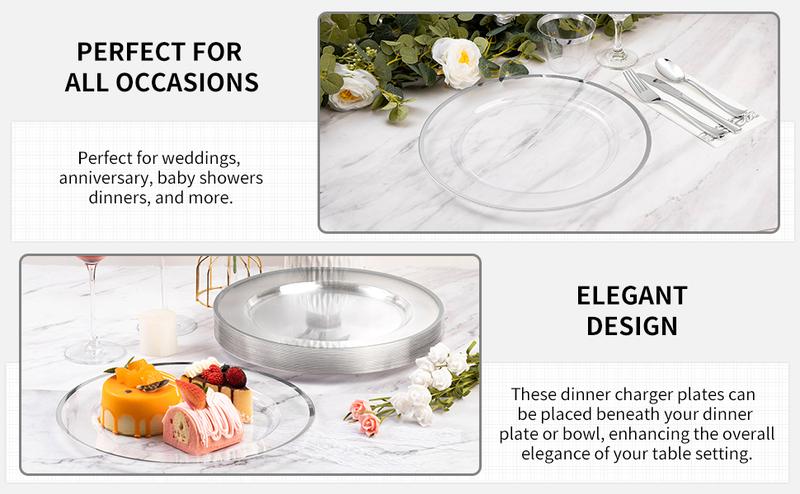 25pcs Silver Charger Plates – Clear & Stylish Tableware for Dinner, Weddings & Parties
