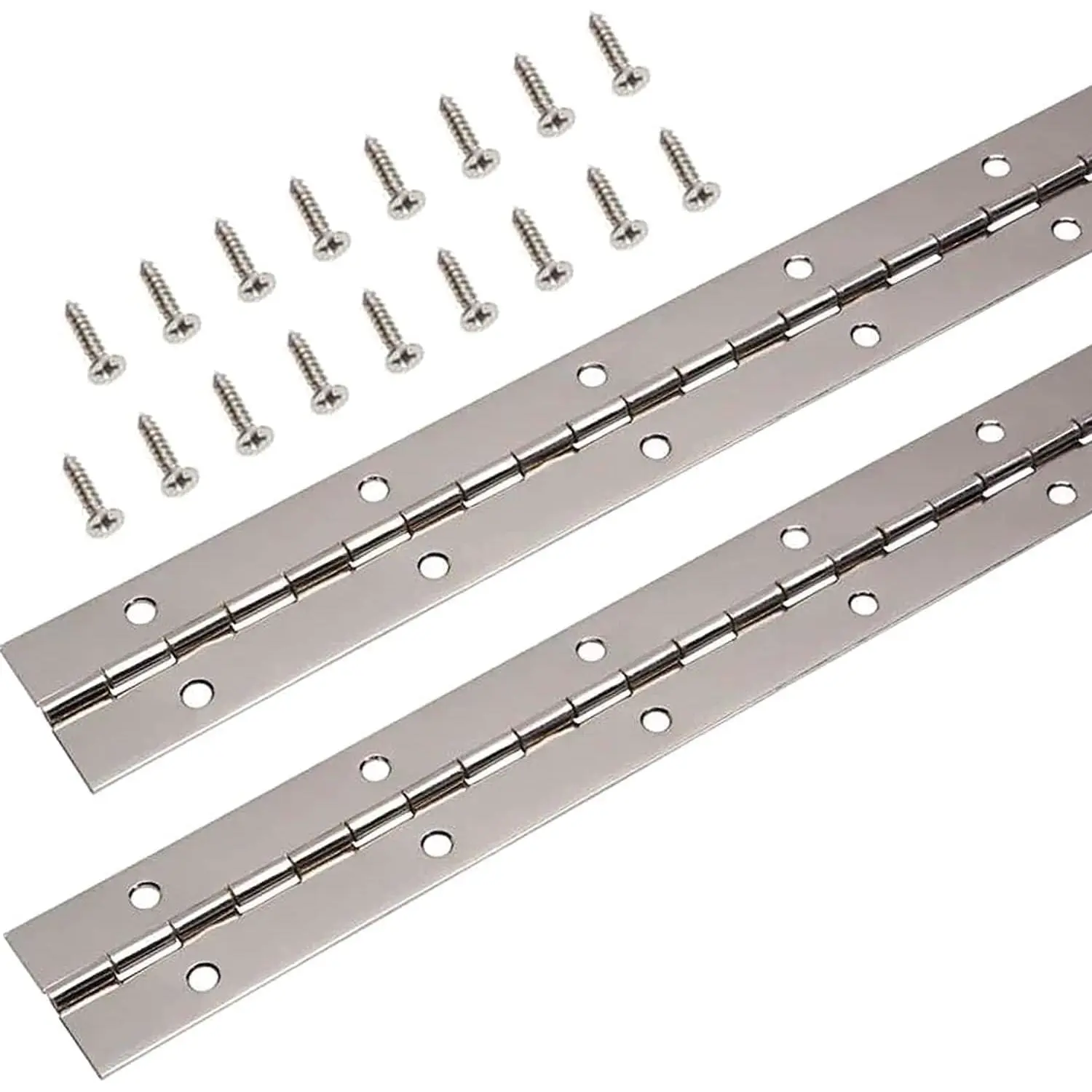 Continuous & Piano Hinges, 2 count Stainless Steel Continuous Hinge with Holes, Heavy Duty Polished Stainless Piano Hinges for  Cabinets Storage Box Door Windows Screw Included () (12'')