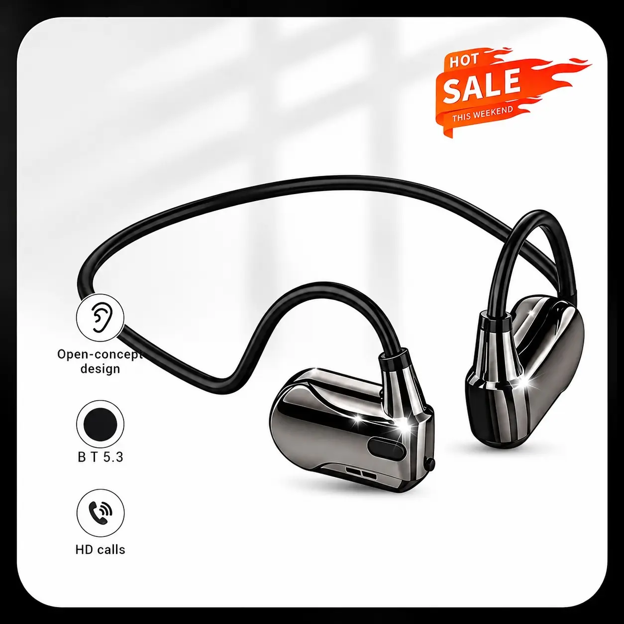 Open-Ear Neckband Headphones BT 6.0, Wireless Air Conduction, LED Battery Display, HiFi Stereo, Enc Clear Calls, Sweatproof Sports Headphones
