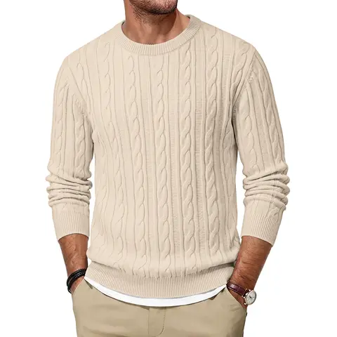 AUSELILY MEN Cloud Soft Jacquard Knit Sweater Men's Crewneck Textured Pullover Casual Fall Winter