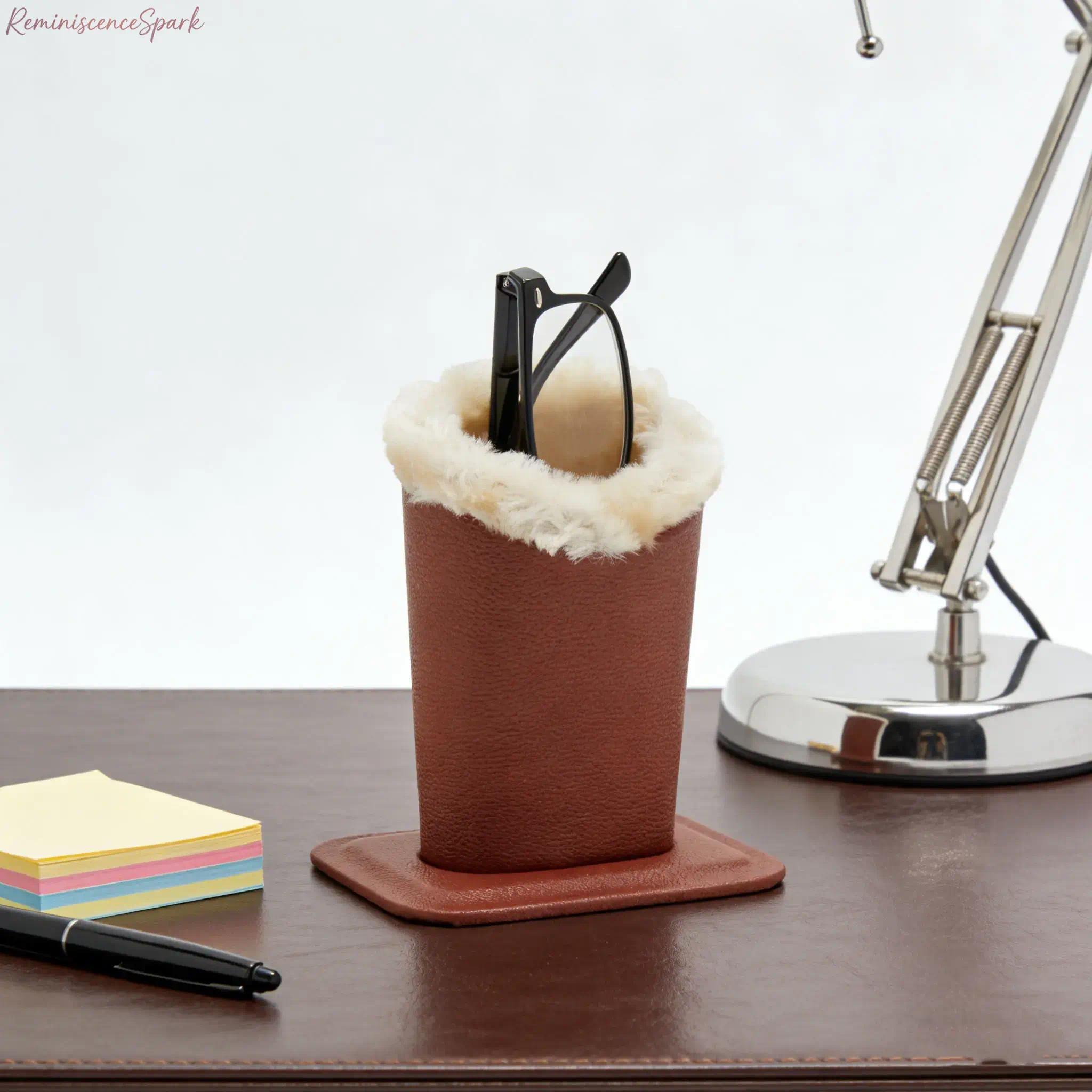 3/2-Pack Unisex Eyeglasses Holder with Soft Furry Lining & Fixed Base, Vegan Leather Exterior Durable Glasses Stand, Portable Sunglasses Organizer for Desk, Nightstand, Travel & Daily Use