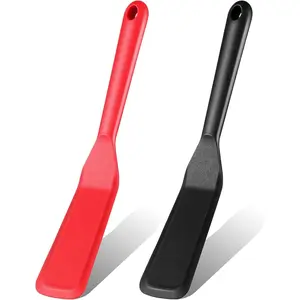 2 Pieces Crepe Spatula, Silicone Narrow Thin Flipper, Long Heat Resistant Cooking Turner, Non Stick Kitchen Tool for Egg, Burger, Pizza, Pancake, Steak, Omelet, Available in Red & Black
