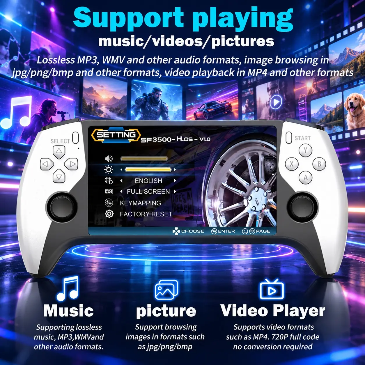 Portable pocket handheld game console, 5-inch large screen, supports PS1, GBA, MAME simulators, retro arcade suitable for retro game enthusiasts, supports full HD TV projection, retro game console gifts