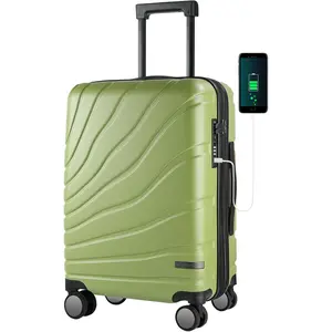 Carry  Luggage with Spinner Wheels & TSA Lock, Expandable Fashionable Hard Shell Suitcase airline approved,20 Inch Carry-,Green