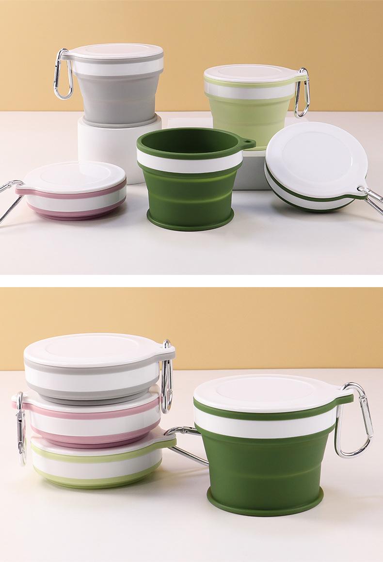 New Silicone Foldable Water Cup with Hook Portable Travel Coffee Mug Outdoor Camping Hiking Teethbrush Cup for Business Trip