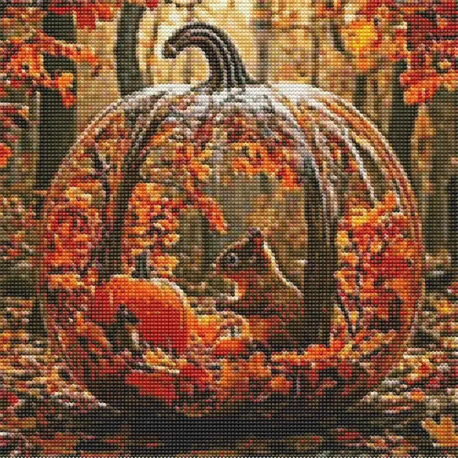 1pcs 5D DIY diamond painting kit, 5D diamond art set, DIY decoration, pumpkin, squirrel, autumn leaves diamond painting kit full round drill DIY, mosaic, diamond art, DIY art home decoration, suitable for Halloween and Christmas.