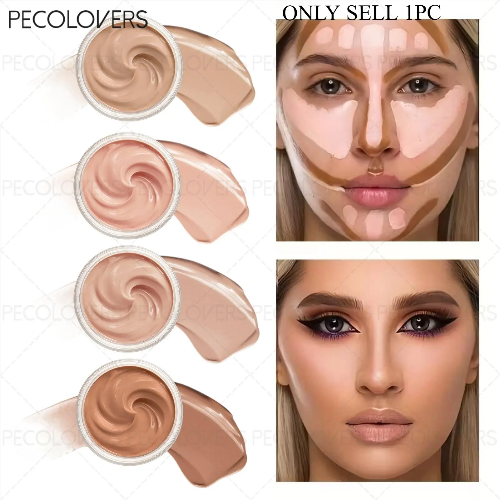 1PC Waterproof Concealer with Puff- High Hiding Power, Durable Waterproof and Matte Foundation Make-up Cosmetics, Easy to Cover Spots, Suitable for All Light Rice Colors, Easy for Beginners to Use in Summer