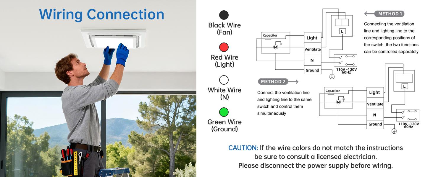 Bathroom Exhaust Fan with LED Light 8in 10in 140 CFM High Power Ventilation 3 Color Light Adjustable Energy Efficient Ceiling Ventilator 1.0 Sone Easy Install Remote Control ABS Panel