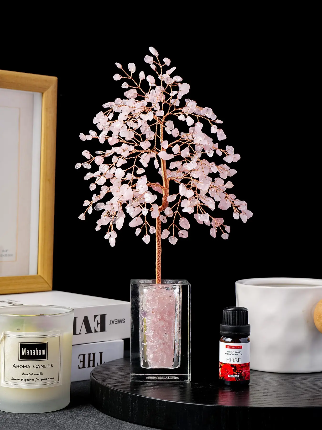 Natural Amethyst Quartz Quartz Crystal Money Tree with Clear Glass Base, Handwoven Wealth Tree Desk Decor Gift, Crystal Decorative Ornaments