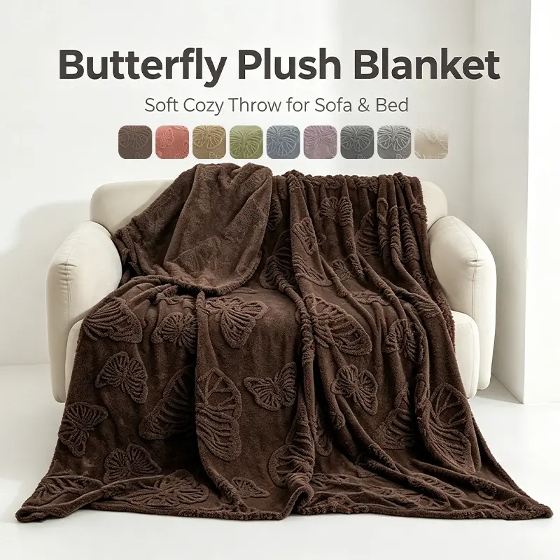Luxury Embossed Butterfly Plush Blanket, Skin-Friendly Comfort Throw Blanket, Great for Night Sleep, Afternoon Rest, Movie Night and Indoor Leisure Time