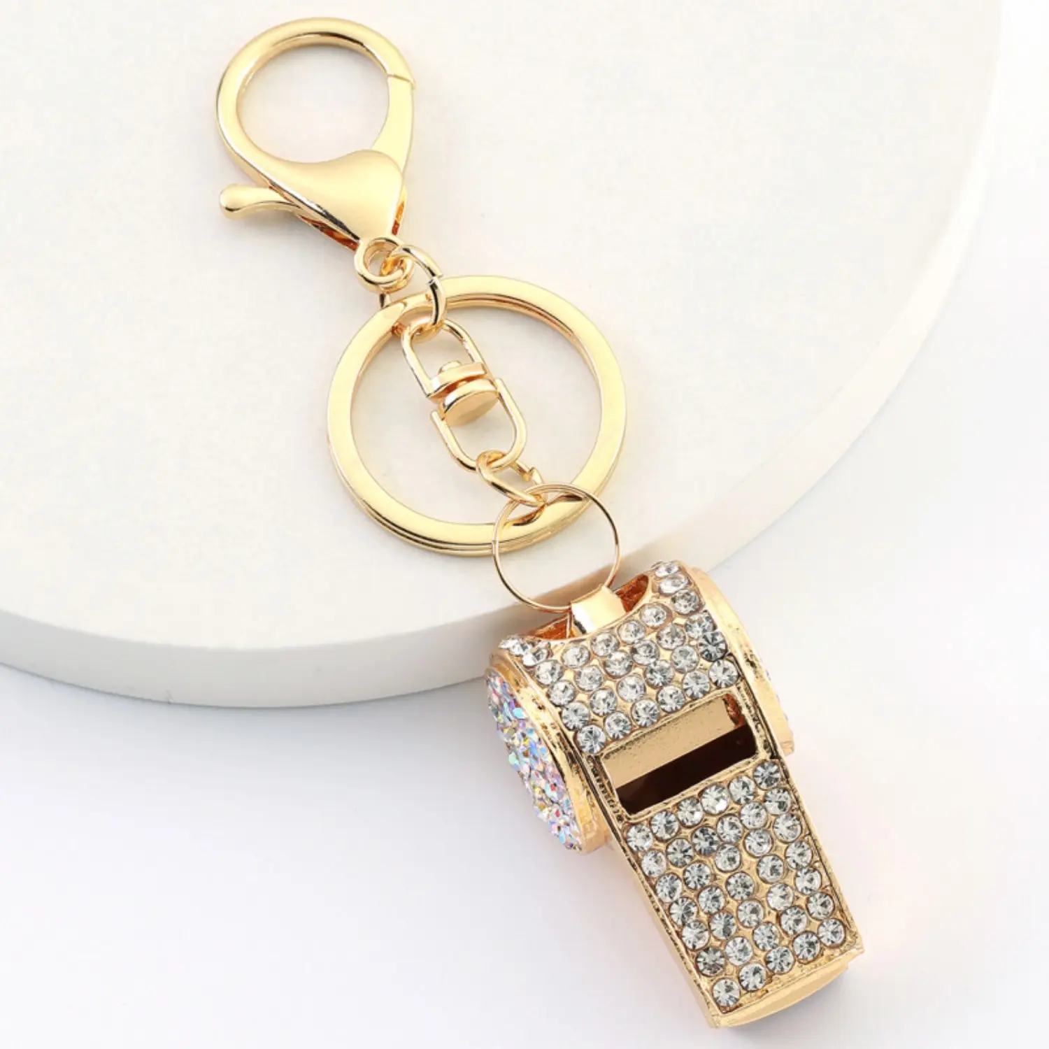 Women's Luxury Rhinestone Whistle Keychain, Bling Crystal Bag Charm, Creative Metal Key Ring, Sparkling Car Key Holder, Cute Purse Pendant for Camping & Hiking Hammock Users, Birthday Gifts, Keychains