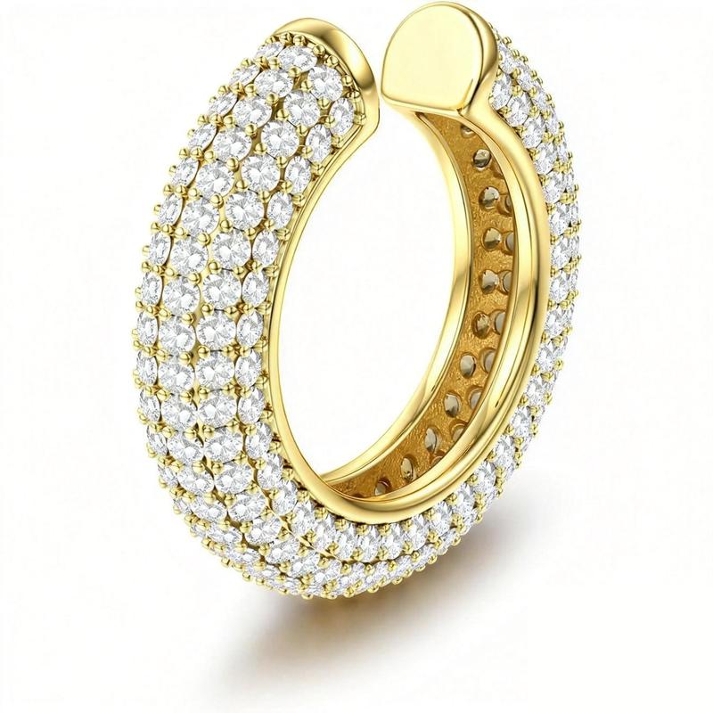 CASSIECA Ear Cuff for Women CZ Fake Helix Cartilage Earrings Fake Piercing Ear Cuff Earrings 14K Gold Clip Ear Cuff Silver Gold Sparkling Round Huggie Earrings Without Ear Piercing