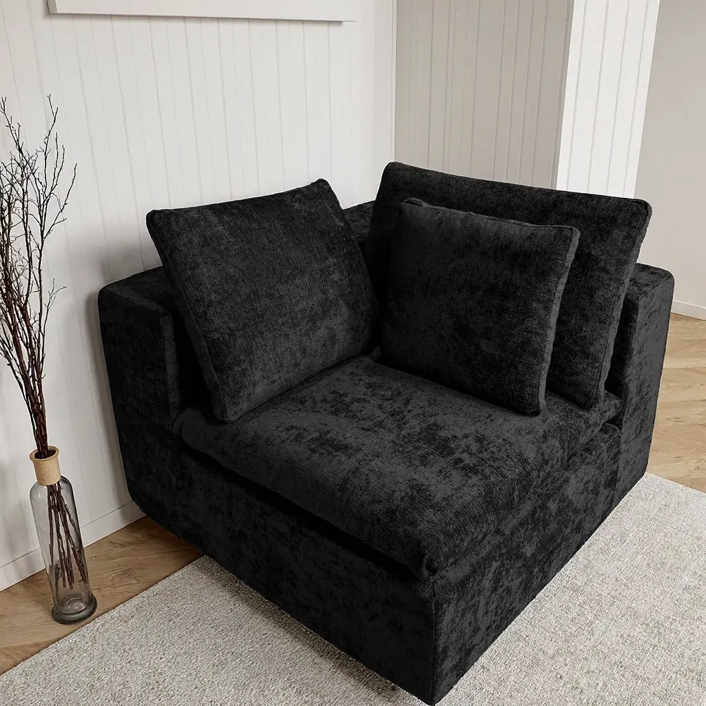 ARCH Modular Sectional 1-Seat Corduroy Chaise Lounge Couch - No Assembly Required, Plush Fabric, Foam Filled, Compact, Ready to Use Sofa, Couch for Living Room Apartment Bedroom, Black, sohochi