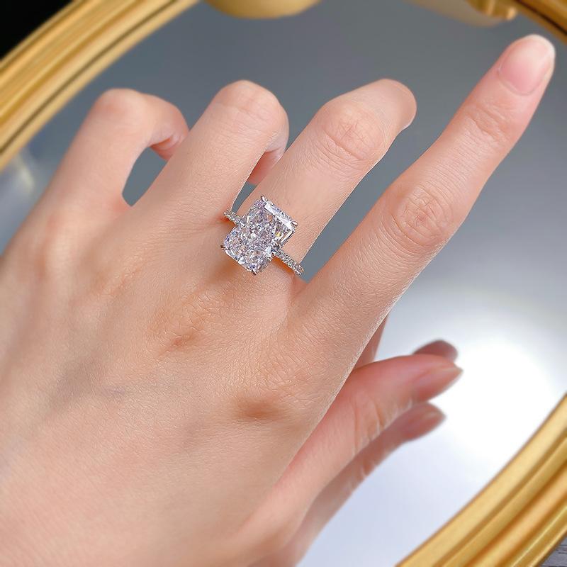 S925 Sterling Silver Ice Flower cut rectangular ring 9*13mm 8A cubic zirconia ring fashion jewelry accessory woman girl promise ring-155(20%)