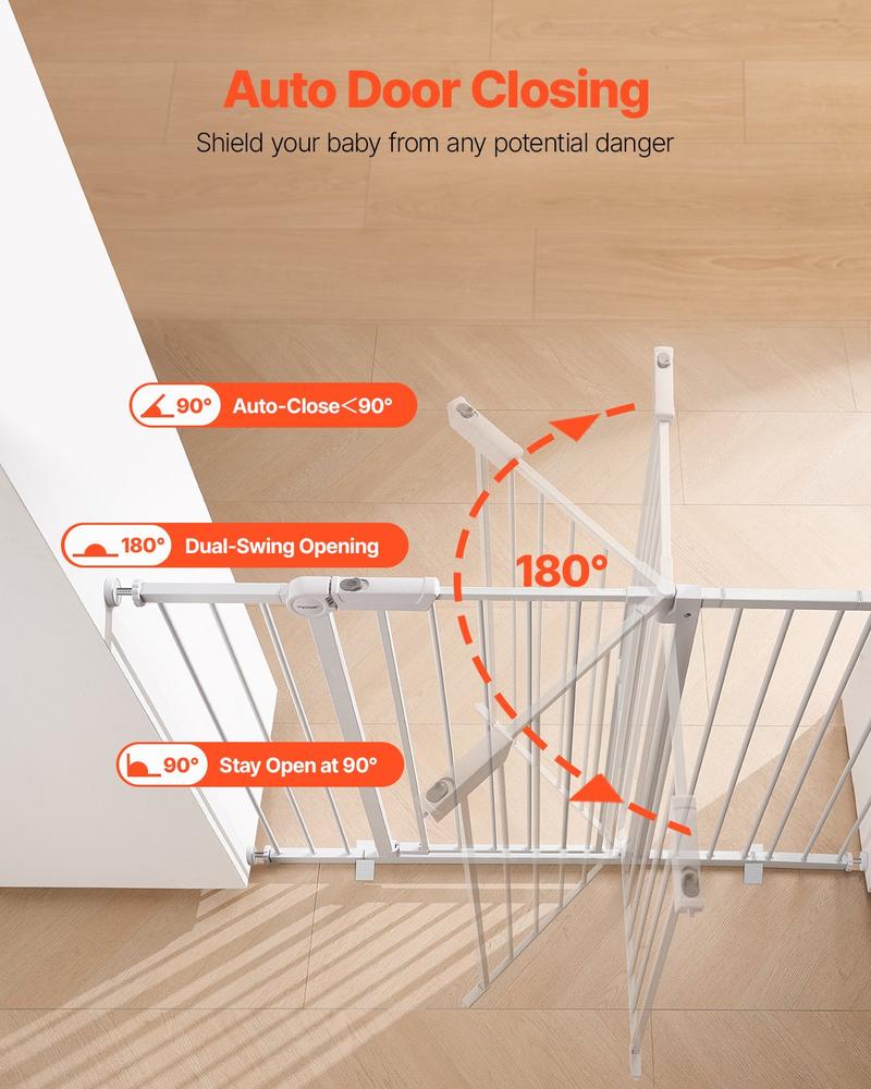 VEVOR Baby Gate, 26-48 Inches Adjustable Width, 36 Inches High Dog Gate, Easy Step Walk Thru, for Child Pet Security, Pressure Mount Kit, Wall Cups, One-Hand Open, for Stairs and Doorways, White