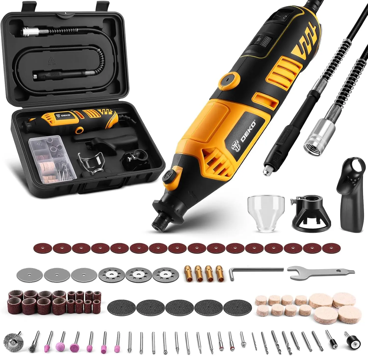 Rotary Tool Full Set Kit with Rubber Grip, Flex Shaft Hook – Electric Mini Power Hand Grinder Drill for Crafters DIY, Wood/Metal Carving Cutting, Sanding, Polishing, Engraving