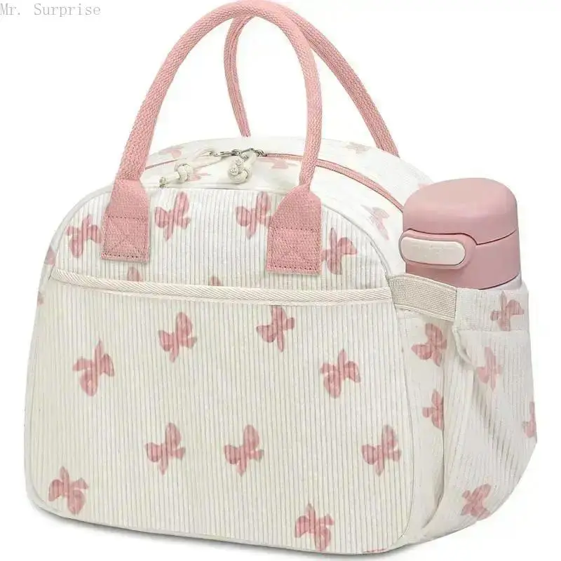 Durable Plain Corduroy Lunch Bag, Waterproof Thermal Lunch Carrier with Pockets, 10L Cooler Tote for Work & Picnic, Durable Lunch Bag