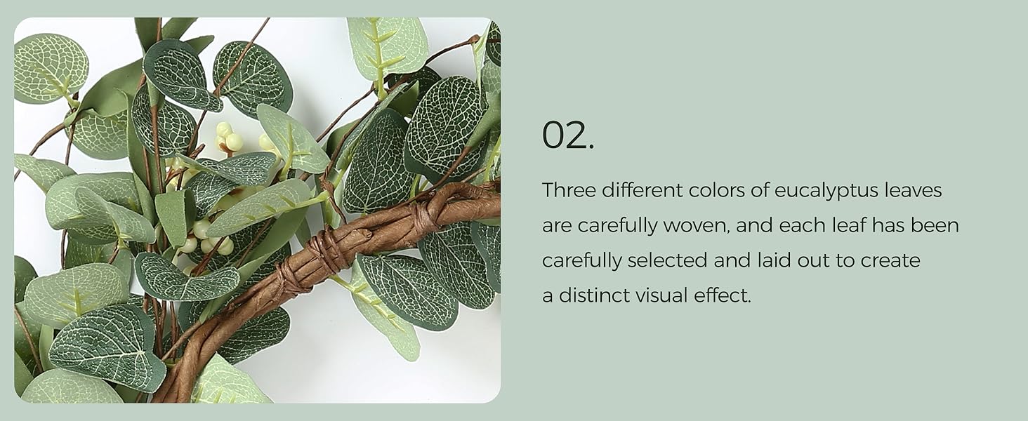 Pinkpum 20'' Eucalyptus Wreath for Front Door, Porch, Window - Green Decor for Home, Farmhouse - Spring, Summer, Fall, All Seasons