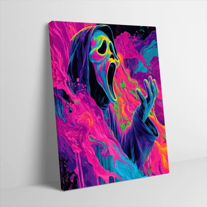 Scream Ghostface Psychedelic Poster Canvas Home Wall Art Colorful Trippy Neon Vaporwave Horror Movie Art Print Halloween Aesthetic Wall Decor for Living Room Bedroom Gaming Room Dorm Unframed