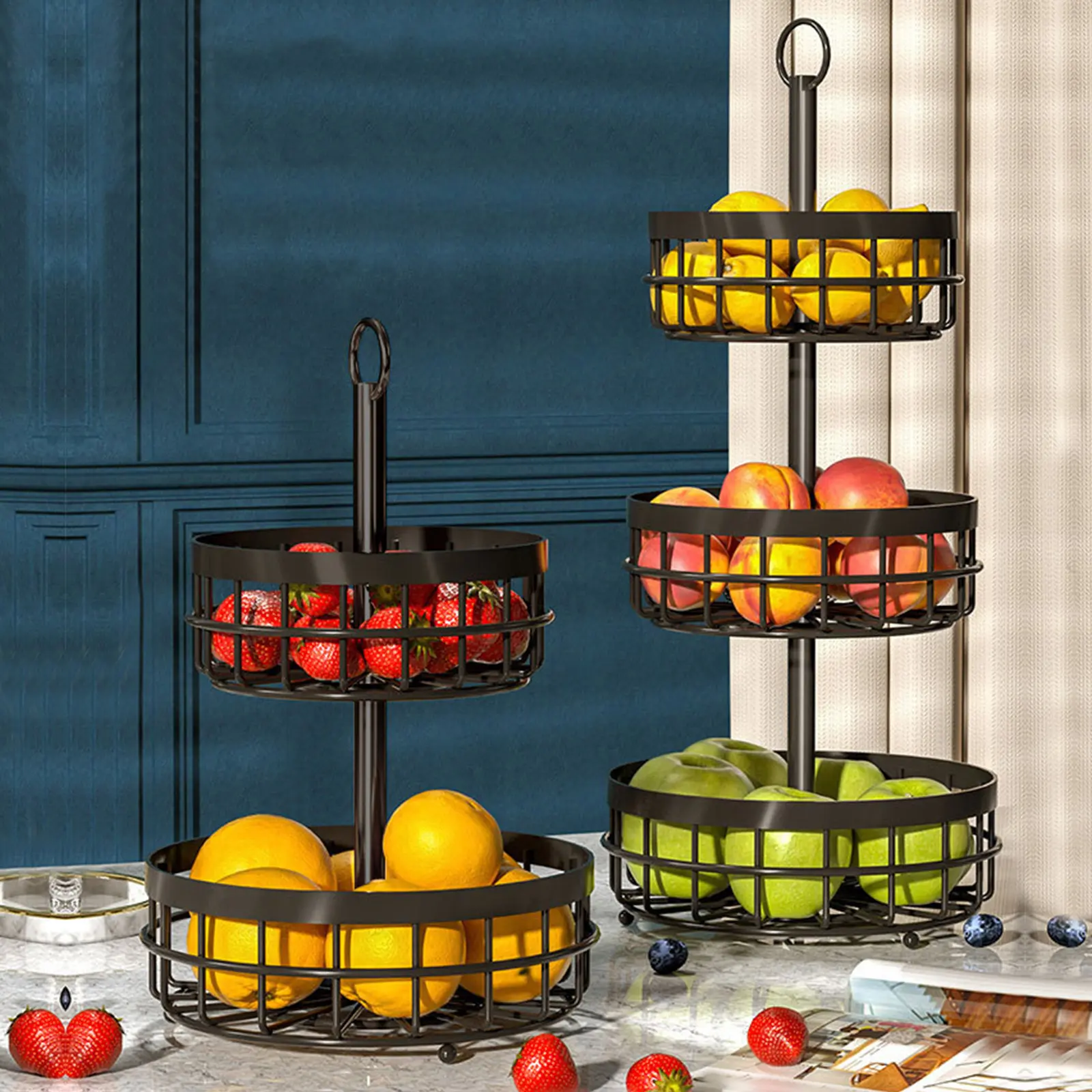 1 pc, 2/3 tiers, fruit basket, vegetable basket, metal wire storage rack, portable, kitchen countertop organizer, Kitchen Organizers And Storage, snack rack, suitable for kitchen, bathroom, living room, storage accessories