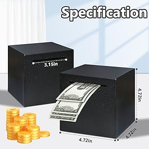 Stainless Steel Piggy Bank for Adults, Indestructible Savings Box for Cash, Must-Break-to-Open Metal Secure Money Banks for Kids, Unbreakable Coin Bank for Money Saving Plan (Black, 4.72inch)
