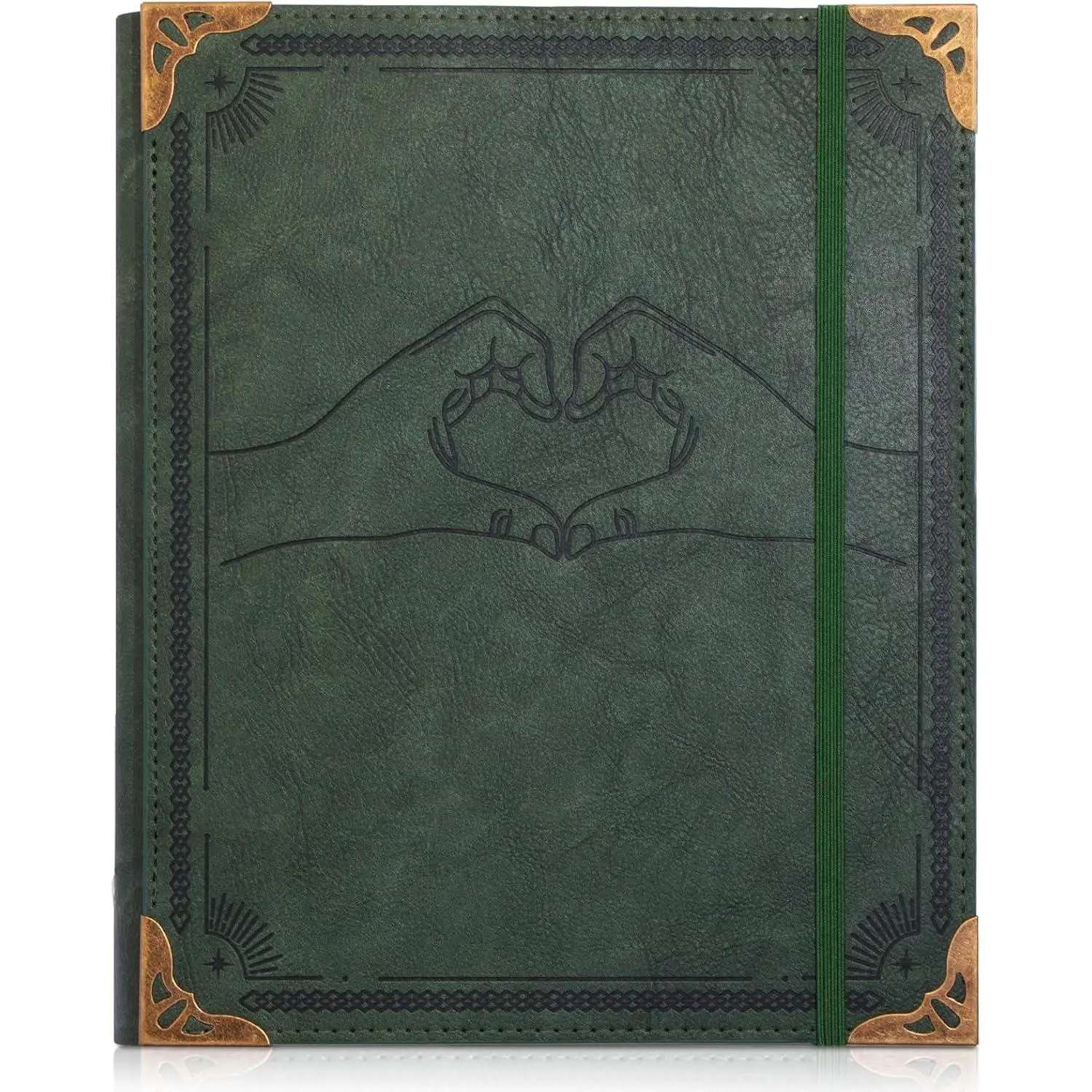 4x6 Leather Photo Album, Vintage Travel Scrapbook Photo Album for Family Anniversary Wedding, Perfect Gift for Anniversary (Green Heart)