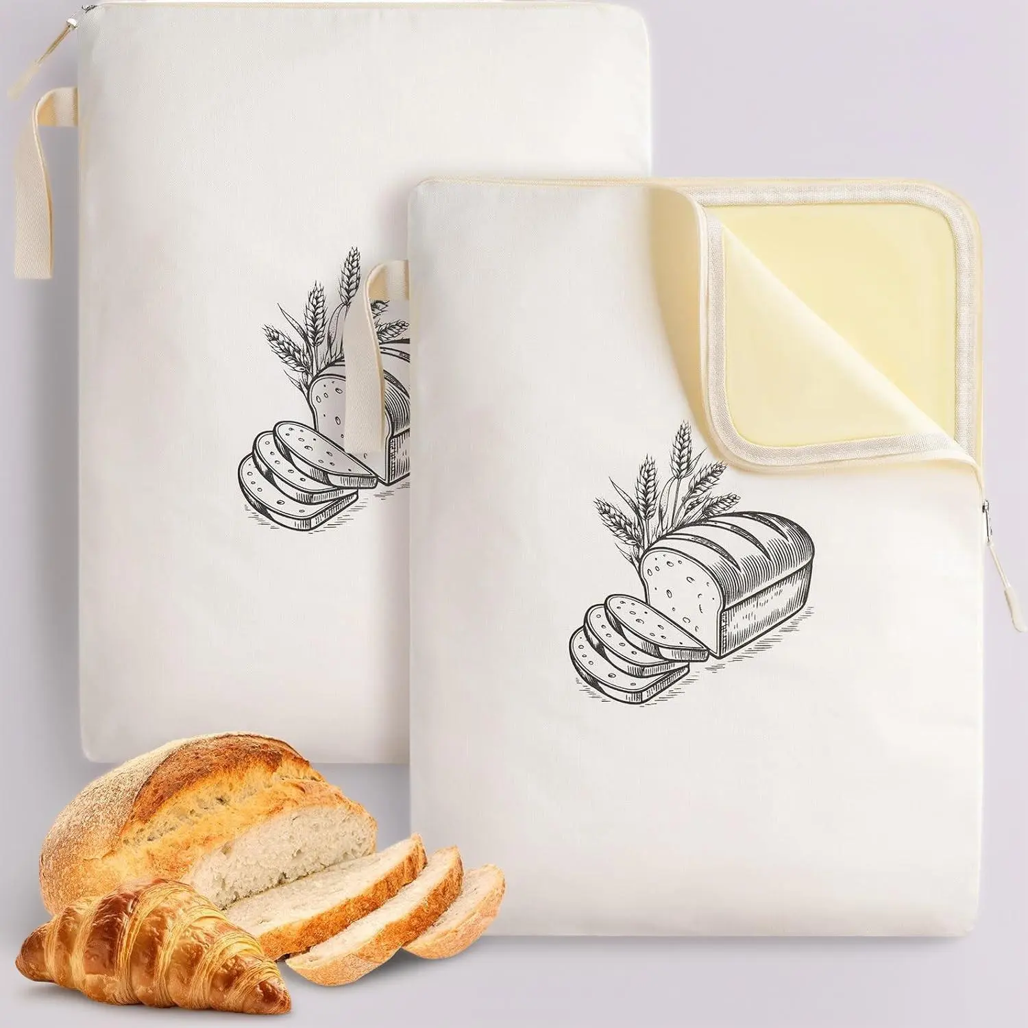 Reusable Beeswax Bread Bags – 2 Pack Natural Organic Storage for Sourdough & Bakery, 13"x17" Freezer-Friendly with Zipper Seal for Maximum Freshness