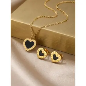Fashionable and Elegant Roman Numeral Heart-shaped Jewelry Set, Heart-shaped Pendant Necklace and Earrings, Made of Stainless Steel Material That Does Not Fade and Is Hypoallergenic, High-end Women's Jewelry, Suitable for Daily Use and Dates