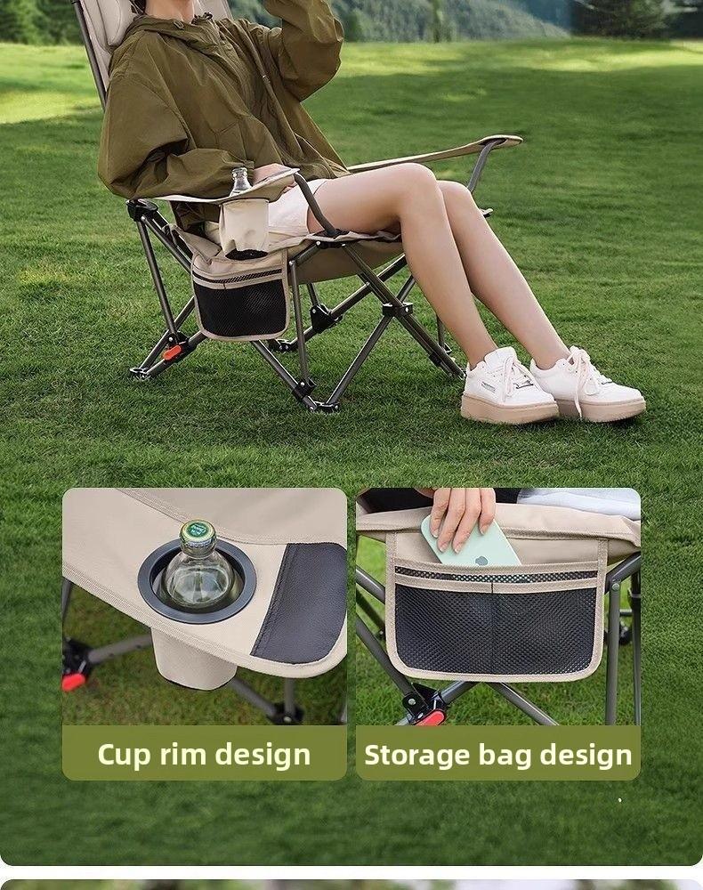 Foldable 4-Position Adjustable Lounge Chair with Armrests Thickened for Outdoor Indoor Use Portable Recliner for Camping Office Resting