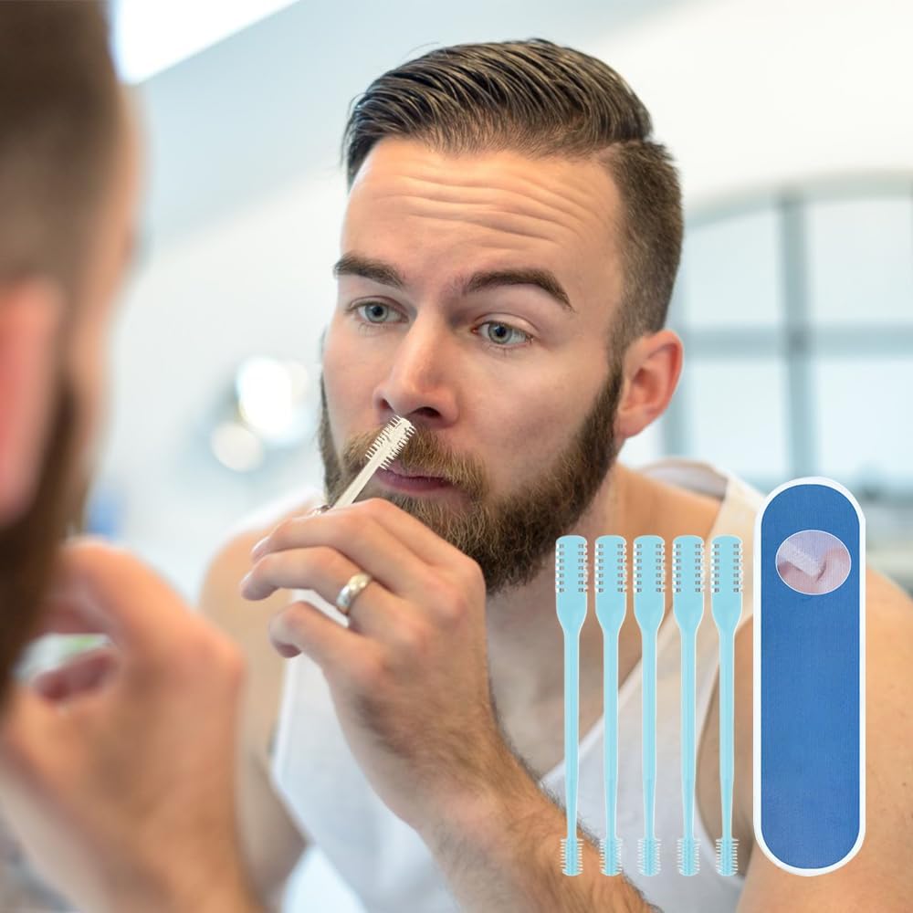 2-in-1 Nasal Hair Cutter, 2025 New Double Sided Nose Hair Knife, Portable Nostril Hair Remover Tool, 360 °   Rotating Nose Hair Trimmer with Ear Picker for Women and Men (Blue, 3 PCS)