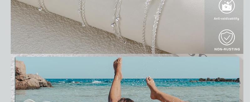 MILACOLATO 925 Sterling Silver Anklet Bracelets for Women Adjustable Women's Anklets for Women Waterproof Butterfly Beaded CZ Heart Beach Layered Ankle Chains for Women