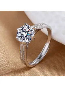 2 Carat Starlight Open Ring for Women, Light Luxury 6-Prong Engagement Wedding Band, Dainty Moissanite Adjustable Finger Jewelry