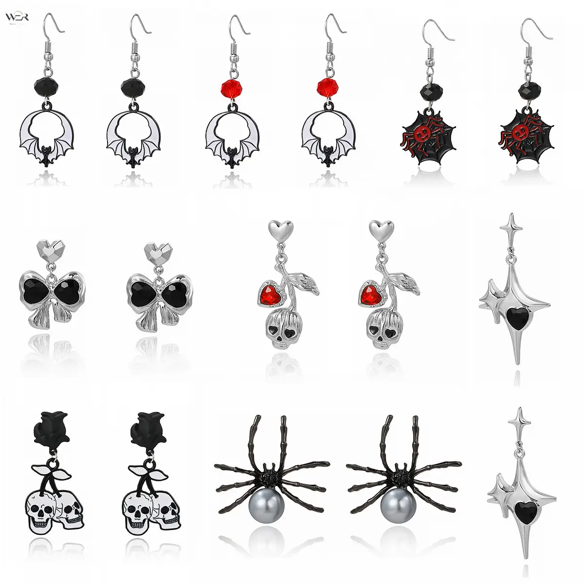 Women's Gothic Dark Theme Alloy Metal Enamel Drop Earrings - Multi-Style Pendant-Form Pumpkin Bat Spider Skull Cherry Cross Dangle Ear Hooks for Halloween Party Events Gift