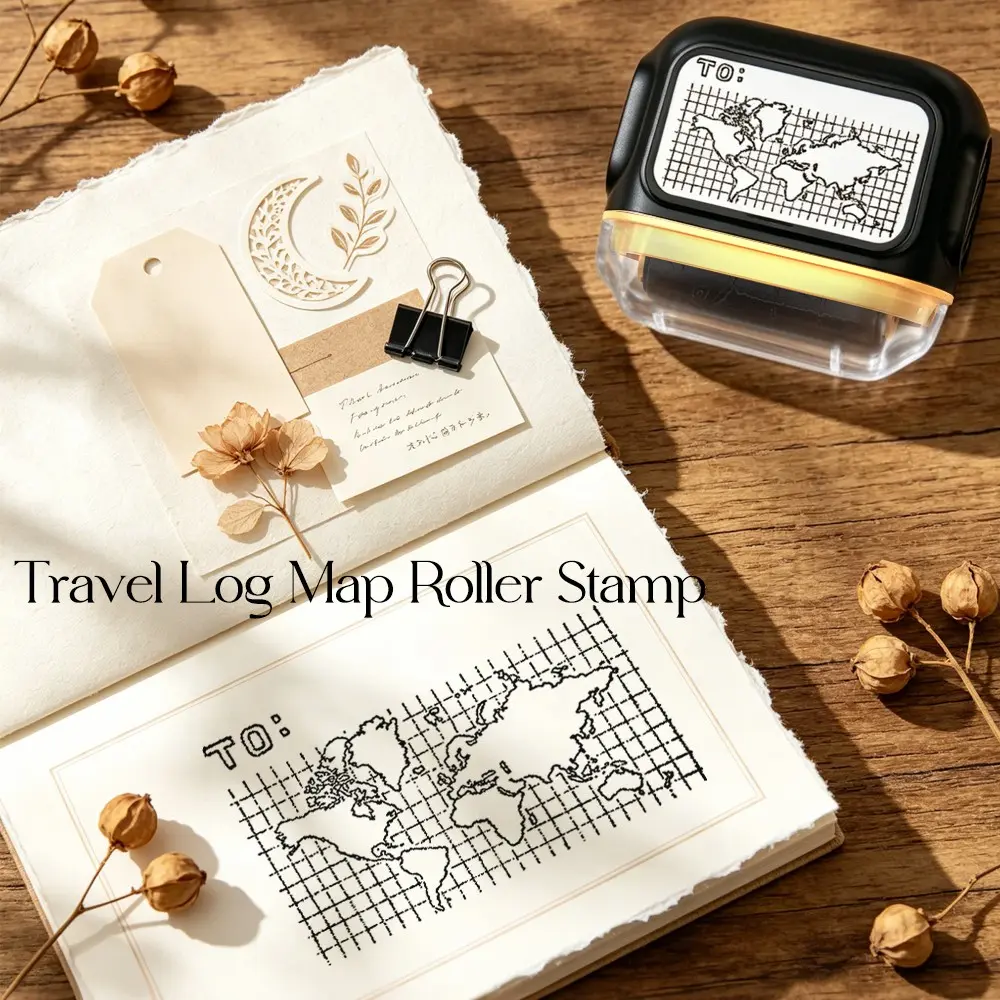 Vintage World Map Roller Stamp, Travel Log Stamps, Notebook Decorative Seals, Simple Practical Daily Records, Hand Account Decoration Material
