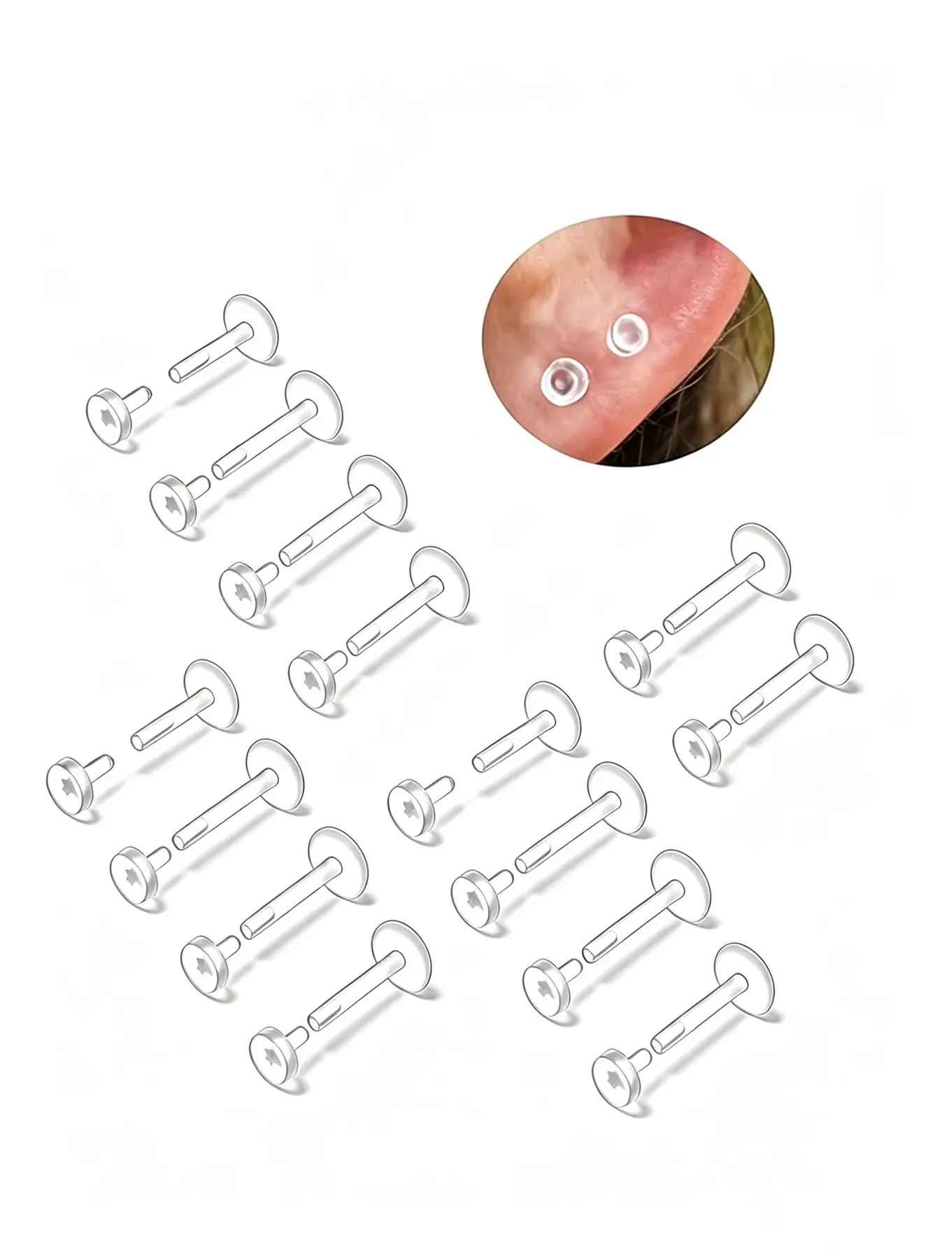 Clear Bioflex Flat Labret Retainers Set, Hypoallergenic Invisible  Top Cartilage Piercing Studs Piercing Keepers Daily Wear Jewelry