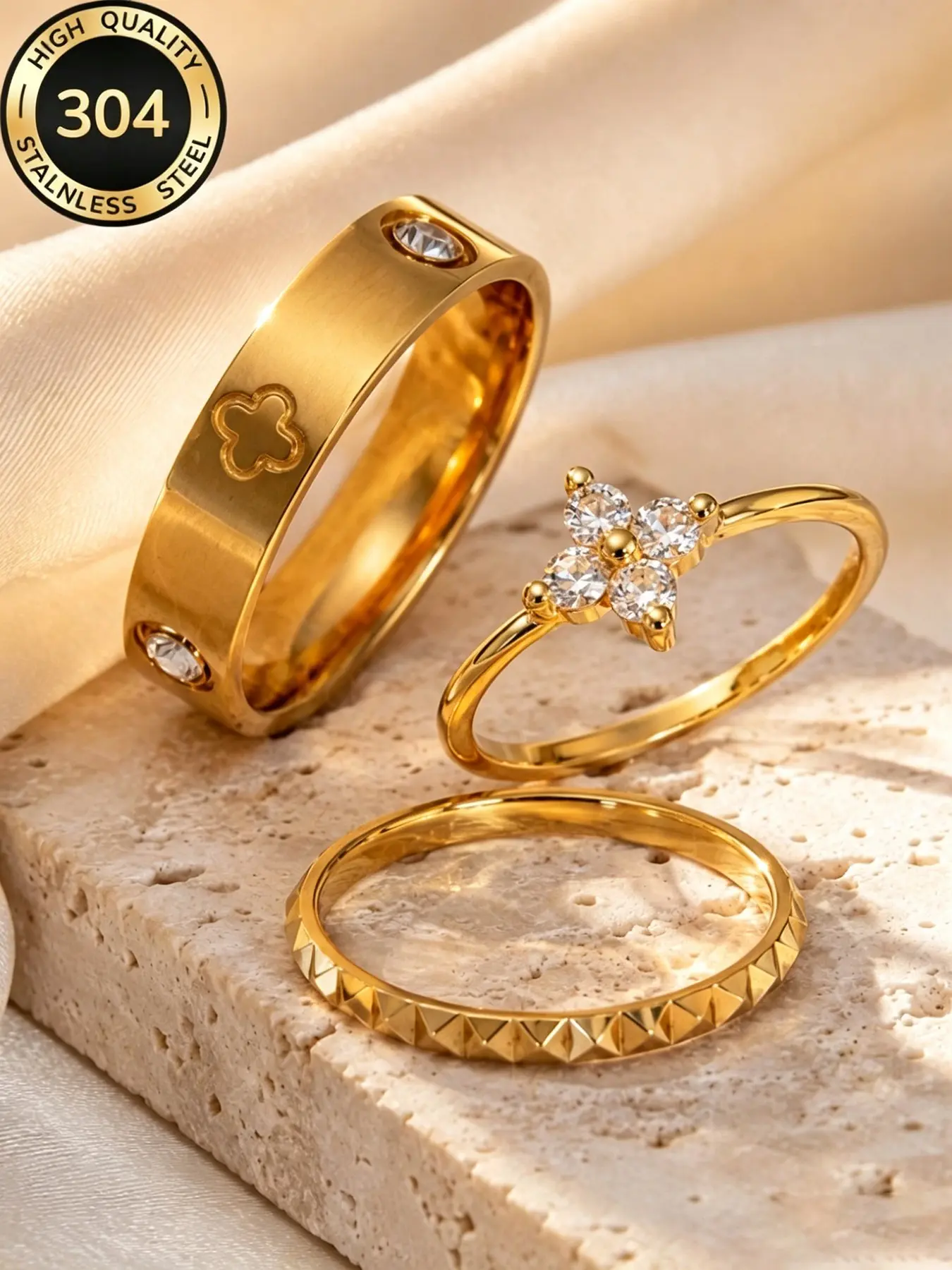 2026 New 14k Fashion Creative Summer Women's Shiny Square Diamond Ring, Waterproof Stainless Steel, Perfect for Daily Wear and Parties