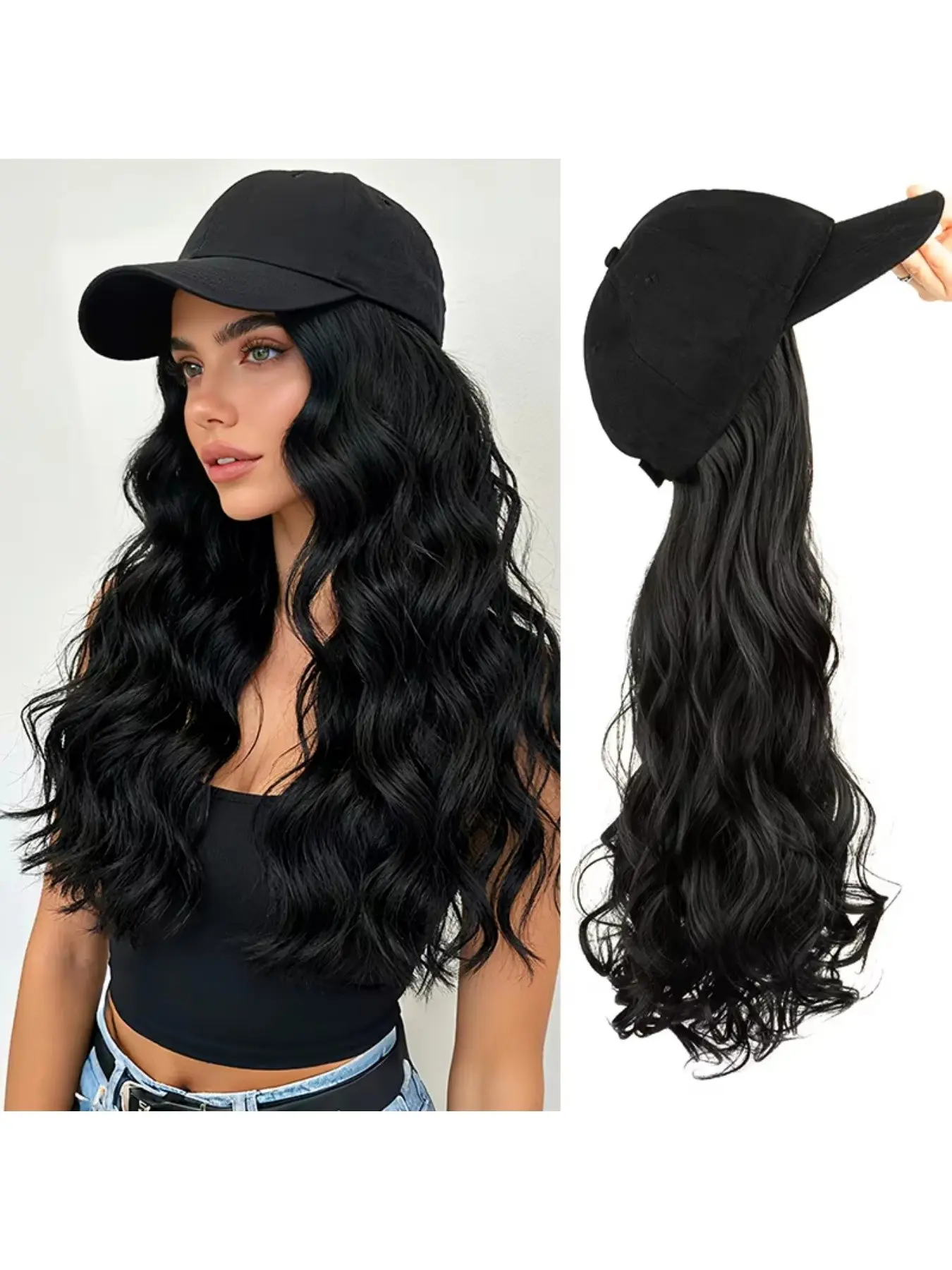 Women's Fashion Adjustable Baseball Cap Wig, Synthetic Curly Wigs, Synthetic Fiber Curly Hair, All Seasons Accessory, Stylish and Versatile Headwear