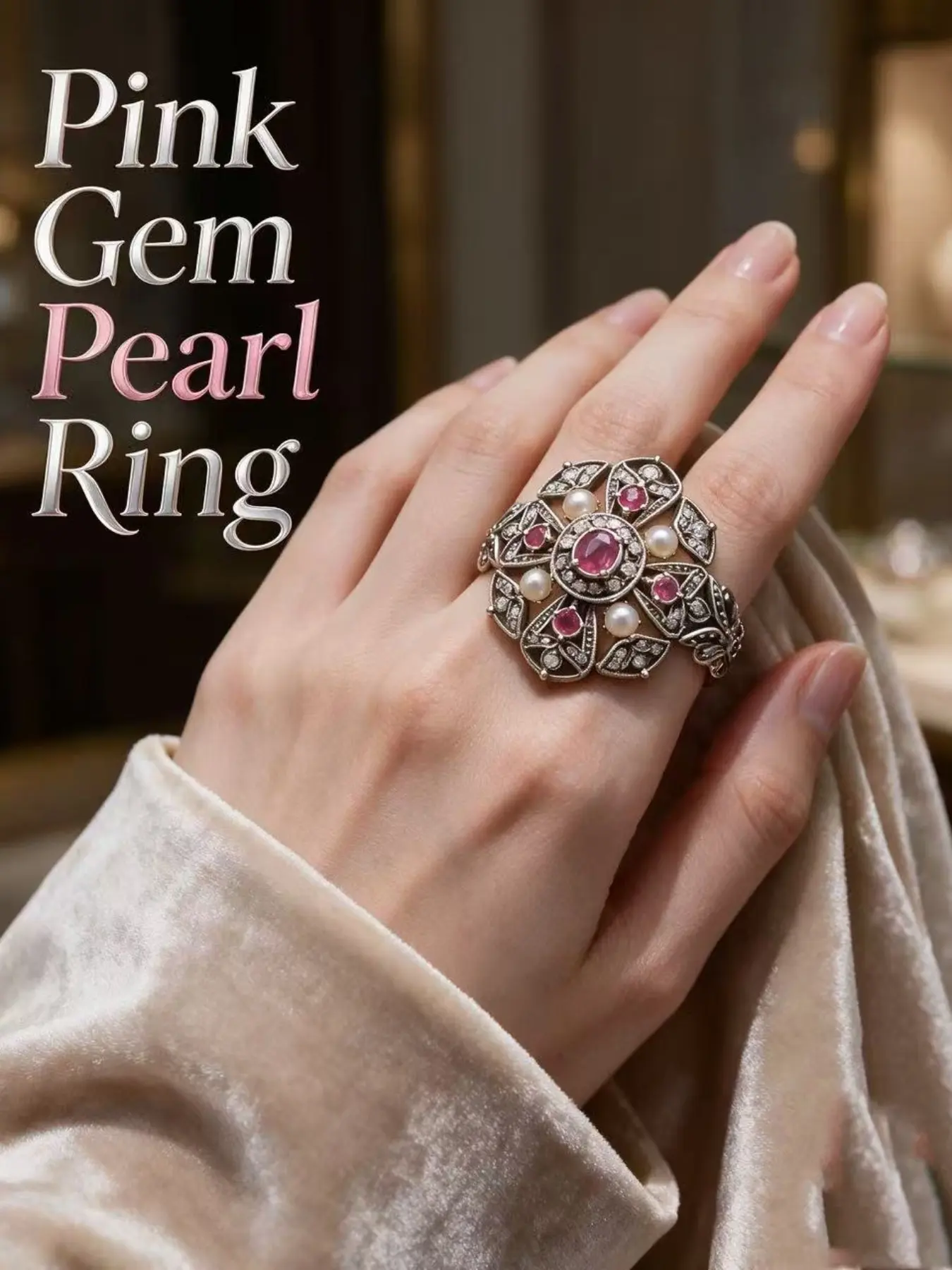 Fashion Romantic Garnet Gemstone Pearl Ring, Promise Ring, Perfect Holiday Gift, Elegant Jewelry Accessory, Unique and Stylish Design